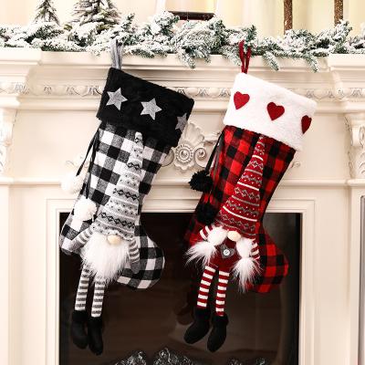 China 2022 Bulk Artificial Wool Hot Sales Chimney Christmas Short Plush + Hanging Stocking The Face Christmas Gift Promotional Hidden Bag for sale