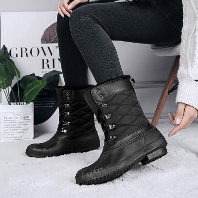 China Fashion Trend Winter Hot Sale Women's Zipper Rain Boots Waterproof Lace-up Unique Rubber Ankle Boots Leather Trim Shoes for sale