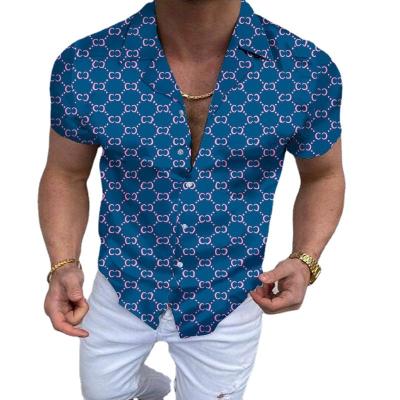 China 2022 spring youth fashion print v-neck business quick-drying short-sleeved short-sleeved loose print men's cardigan shirt QUICK-DRY for sale