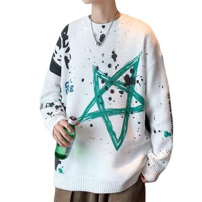 China National Graffiti Round Neck Hip Hop Anti-Wrinkle Loose Men's Sweater Trend Thin Casual Senior Student Knitwear for sale