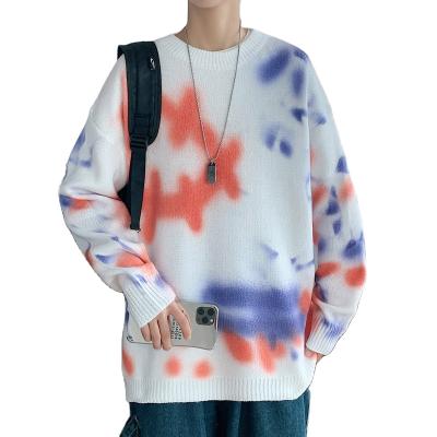 China Anti-pilling 2021 autumn and winter new fashion Hong Kong style graffiti printed loose sweater male student round neck sweater for sale