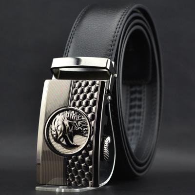 China Custom Genuine Leather Belt Mens Black Genuine Leather Belt Mens With Eagle Embossed Buckle for sale