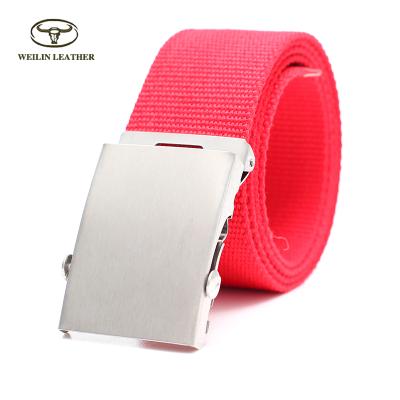 China Custom Logo 3.8cm Cotton Printing Rachet Buckle Casual Red Canvas Belt for sale