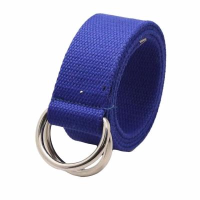 China Promotional Canvas Belt Unisex Custom Design Print Webbing Cotton Canvas Belt Double Rings Buckle Weave Web Belt for sale