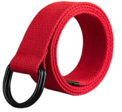 China Custom Canvas Belt Solid Color Double D-Ring Buckle Webbing Webbing Belt With Metal Tip for sale