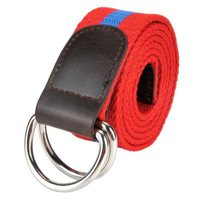 China Casual Custom Double D-Ring Buckles Wide Metal Tilts Elastic Canvas Web Strap Belt For Jeans Pants for sale