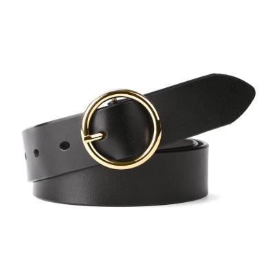 China Fashionable Retro Belt Women Casual Skinny Black Bow Tie Genuine Leather Belt With Round Pin Buckle for sale