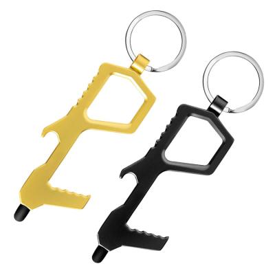 China Promotion Gift Factory Direct Sale Non Contact Metal Portable Key Chain For Opener The Door Corkscrew Metal Key Chain for sale