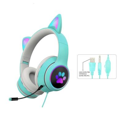 China Pink Headband Kids Cartoon Cat Ear Pc Gaming Usb Headphones Headphones Headsets With Microphone for sale