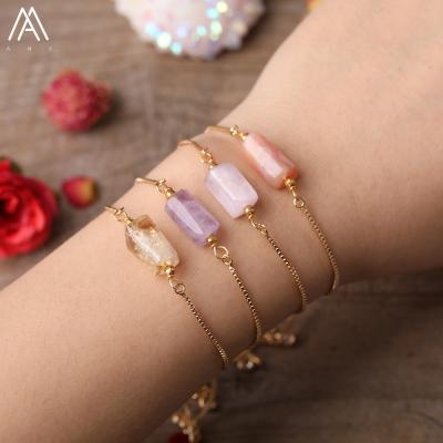 China Simple Vintage Gemstone Cylinder Charms Bracelet Gold Thin Chain Adjustable Bracelets for sale