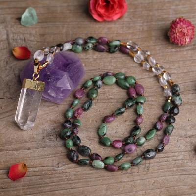 China Genuine Vintage Knot Mala Necklace Natural Point Energy Beads 108pcs Crystal Necklace for sale