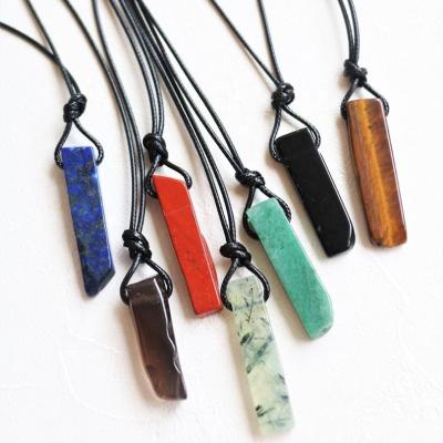 China New Gemstone Hot BOHEMIA Cylinder Column Pendant Necklace with Black Leather Rope, Choker Necklace for sale