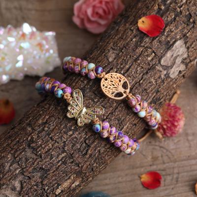 China BOHEMIA Fashion Butterfly Tree Of Life Zircon Jewelry Handmade Bracelet Of Life Charm Cubic Macrame Bracelet for sale