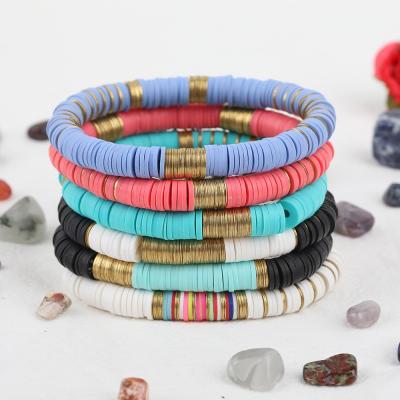 China Disc Clay Summer Vinyl Disc Bracelet, Stretch Bracelet, Polymer Clay Disc Heishi 8mm Vintage Stack Bracelets for sale