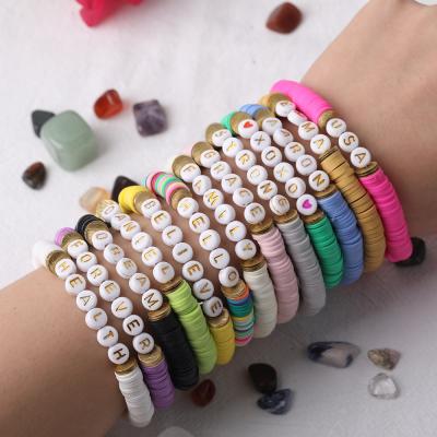 China Vintage Customized Multicolor Polymer Clay Bracelet Faith Letter Heishi Name Letter Bead Bracelets Clay Beads Bracelet for sale