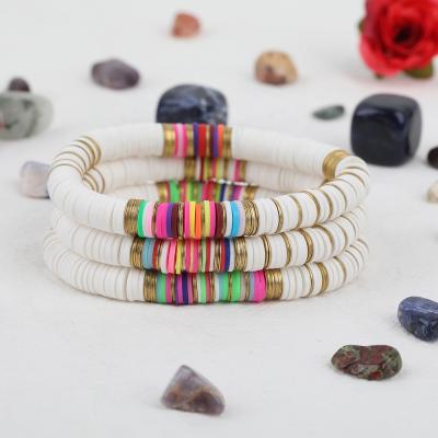 China Colorful Vintage Rainbow Polymer Clay Disc Heishi Beaded Inspirational Stack Bracelet for sale