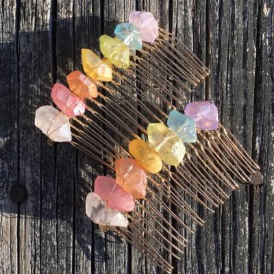 China Jewelry Rainbow Quartz Double Point Hair Accessories Jewelry, Gold/Silver/Gunmetal Wire Wrapped Comb Hairpins for sale