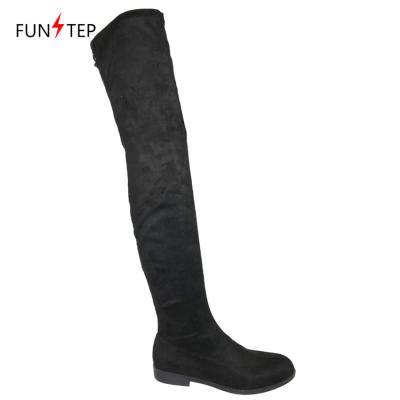 China Anti-Smell Custom Lady 66 Cm High Waist Black Fiber Women Micro Flat Thigh Knee Boots for sale