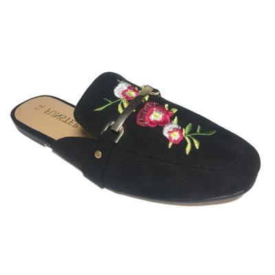 China Anti-Smell Cheap Embroidery Backless Loafers Slip On Mules Women Slider Slippers for sale