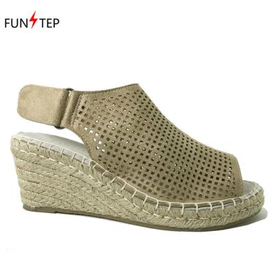 China MICRO FIBER Hollow Fiber Micro Open Heel Shoe Laser Cut Ladies Sandal Wedge Shoes for sale