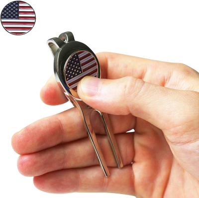 China Metal Golf Digging Tool With Magnetic Ball Marker US USA Flag HZMGDIOT002 for sale