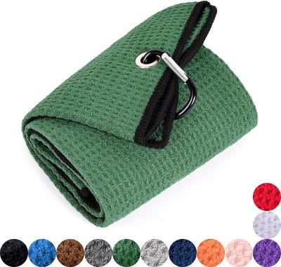 China LOGO Small MOQ 14 Color Options Microfiber Cloth Microfiber Waffle Pattern Custom Golf Triple Towel Premium | Carabiner Heavy Duty Staple for sale