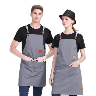 China Durable Custom Logo Apron Baking Cooking Hairdresser Canvas Apron With Two Pockets Cotton Apron For Adult for sale