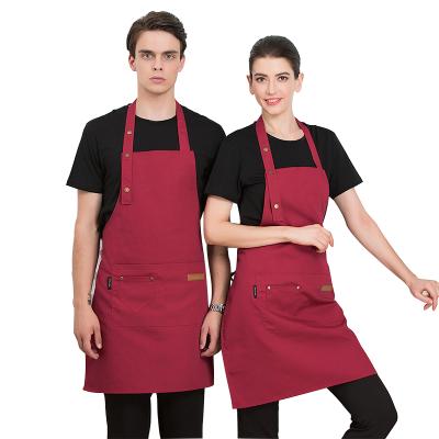 China Wholesale Durable Korean Version Polyester Apron Bartender Apron Unisex Adjustable Bib Apron With Pockets for sale