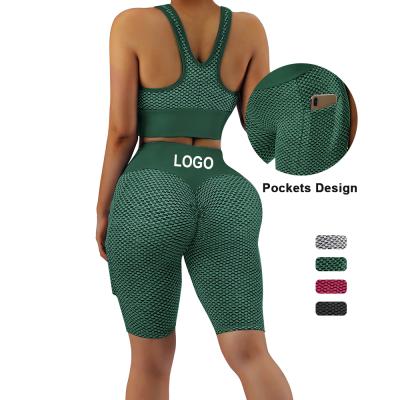 China Breathable Custom Logo Yoga Set Shorts Tik Tok Scrunch Butt Gaiters Set 2 Piece Gaiters Set For Women for sale