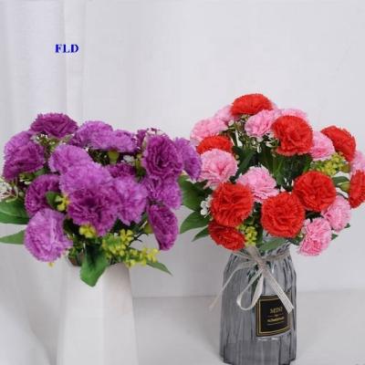 China Europe Fuleide Wholesale Floral Decor Flowers Artificial Carnation Flowers With Leaves 12 Heads Silk Carnation Decorative Flowers for sale