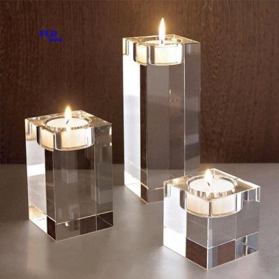 China Europe Dining Table Luxury Solid Transparent Candlestick Glass Crystal Candle Holders for sale