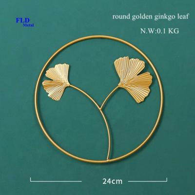 China Europe Ginkgo Leaf Wall Metal Art Gold Flower Panel Dropshipping Decor For Living Room for sale