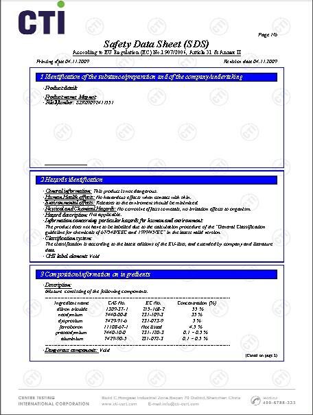 MSDS - Jet Magnet Technology Co.,Ltd.