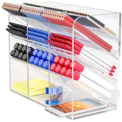 China Mordern Multi-Functional DIY Stationery Organizer Acrylic Storage Rack For School Pen Holder Box Clear Desktop Organizer for sale