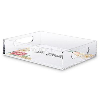 China Square Clear Acrylic Lucite Serving Tray Customized Size Eco-friendly With Insect Insert And Handles AT-018-LV 1000pcs Eco-friendly for sale