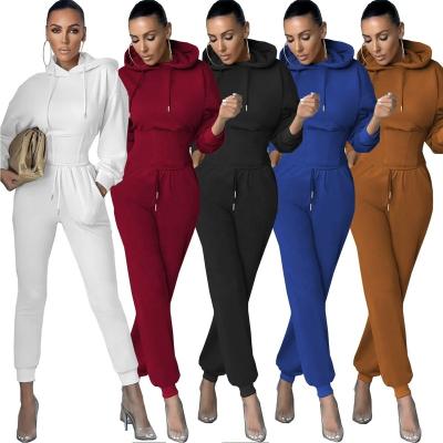 China QUICK DRY Stylish Sweatsuit Customized Logo Solid Color Waist Tight 2 Piece Fall Set Women Sportswear Hoodies Joggers Long Sleeve Set for sale