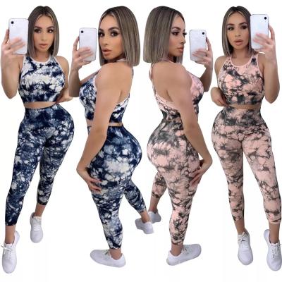 China QUICK DRY 2022 new arrivals womens workout apparel tie dye crack! crack! Womens Digital Printing Yoga Suit Womens Butt Summer Jogging Suits D for sale