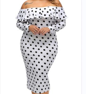 China Dot Printing Ruffle Off Shoulder Polka Dot Print Ruffle Off Shoulder Polka Dot Women Dress Summer Fashion Long Drop Shipping Plus Size Maxi Summer Lady Dress for sale