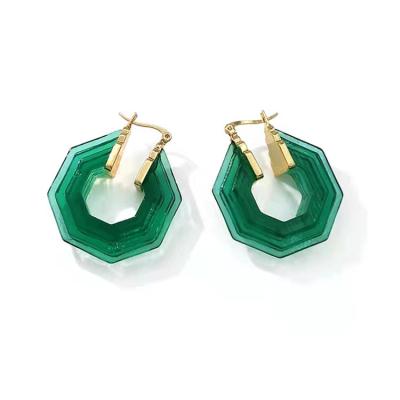 China Fashion TRENDY Vintage Acrylic Earrings Green From 2022 French Hexagon Earrings Staircase Design for sale