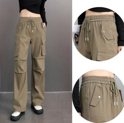 China Anti-Wrinkle New Arrival High Elasticity Straight Pants Multipocket Cargo Pants Casual High Waist Plus Size Women's Trousers Pants for sale