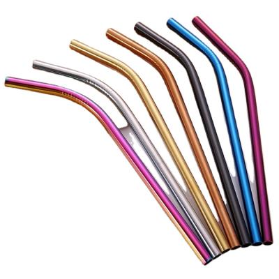 China 215x8mm Metal Bent Reusable Colorful Rose Gold Stainless Steel Viable Drinking Straw for sale