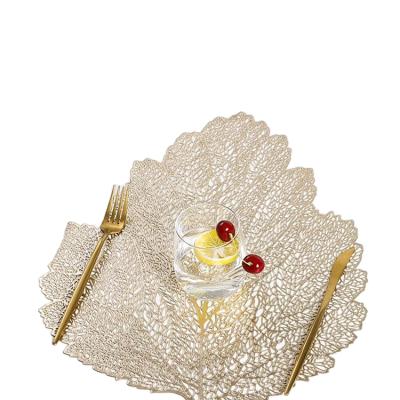 China Sustainable Western Golden Leaf Hollow Out PVC Place Mat For Glass Table , Luxury Table Place Mat For Kitchen Wares for sale