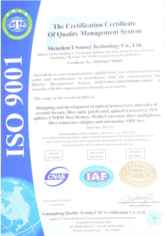 ISO9001 - Shenzhen USource Technology Co., Ltd