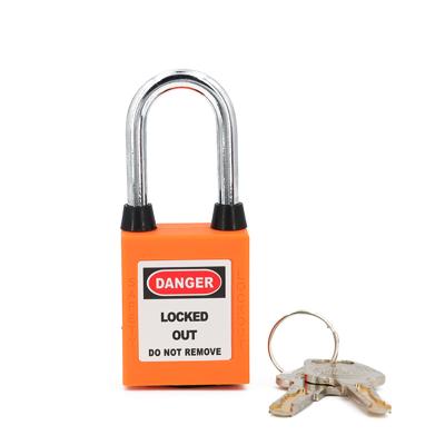 China 38mm High Security Lockout Lockout Padlock High Security Nylon Steel Long Isolation Lockout Work Safety Insulated Orange Plastic Padlock for sale