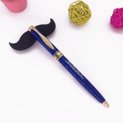 China wholesale lightblue color metal pen for hotel use slim barrel metal ball point pen for sale