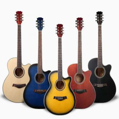 China Basswood Hand Make Colors 40 Inch Student Practice Guitar Beginner Entry Basswood Musical Instrument Acoustic Guitar for sale