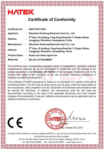 CE - Shenzhen Ouzheng Electronic Tech Co., Ltd