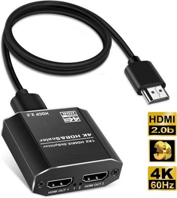 China OZF12-2 Aluminum Alloy Best 1 HDMI Displays Dual 2 To 4K@60Hz HDMI Splitter 1 In 2 With Scalar High Speed ​​HDMI HDCP2.2 Cable Support for sale