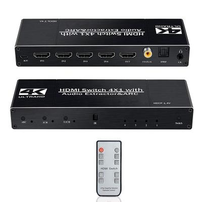 China Iron OZQ7 4K HDMI Switch Audio Extractor Multi Port 4 4x1 Switcher 4 4x1 Selector Box With Remote With 3.5mm Optical Coaxial for sale