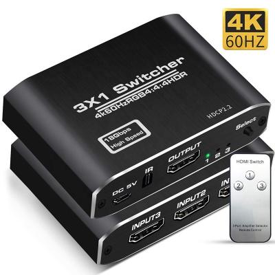 China Aluminum Alloy OZQ3-1 3 in 1 Out of 4K HDMI Switch Splitter Changer with IR Remote Control Supports HDCP 2.2 4K@60Hz HDR 3D HD1080P for PS4 Xbox for sale